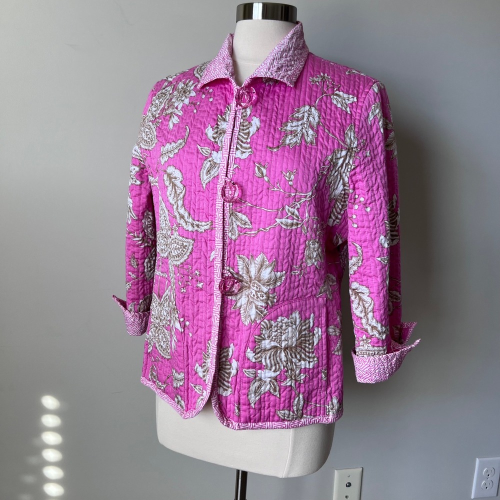PATTY KIM Jacket‎ Hot Pink Floral Quilted Jacket Women's Size Large - Picture 16 of 16